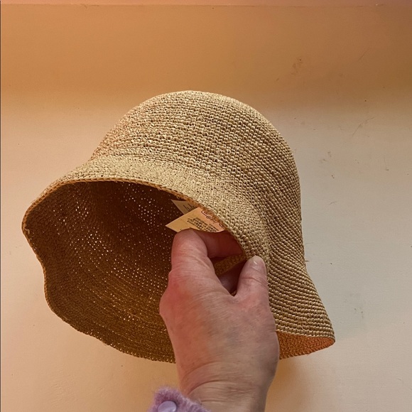 90s Chic Tan Straw Woven Bucket Hat Summer Vacation - Picture 5 of 7